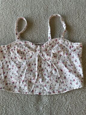 No Boundaries Cream Floral Crop Bustier Top